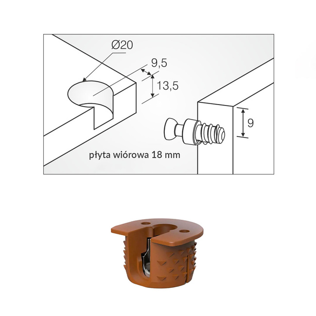 Złączka RAFFIX 20 Prolock do płyt od 18mm + trzpień Euro 6x11 mm