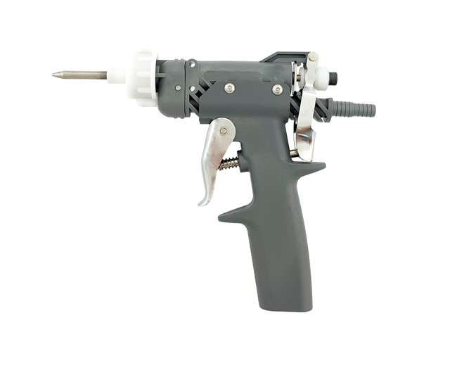 Pistolet z rękojeścią o zwiększonym przepływie do klejów rozpuszczalnikowych PUR + dysza szpic
