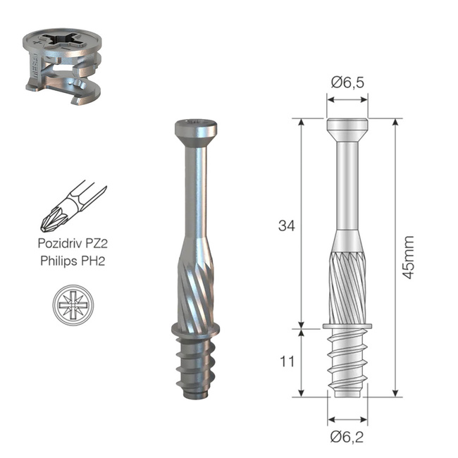 Złącze mimośrodowe Ø15x11.5 mm do płyt 14 i 15 mm - 100 kpl.