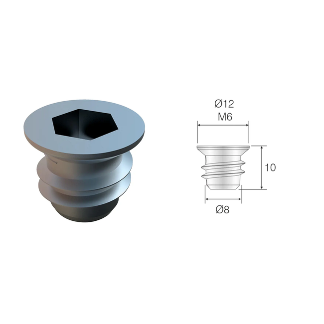 Tulejki, mufy meblowe, znal M6 - ⌀8 x 10 mm - 10 szt.