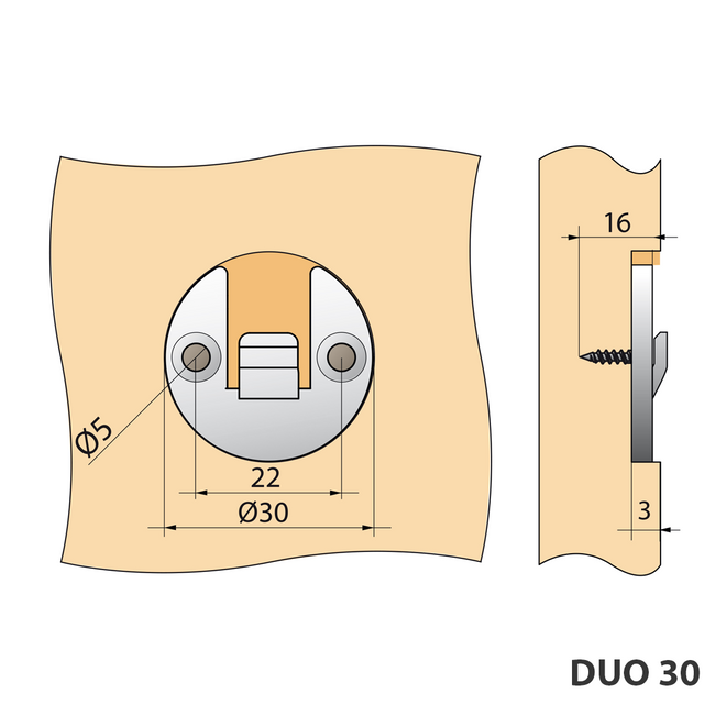 Hakowe złącze meblowe bez tolerancji DUO 30 oL