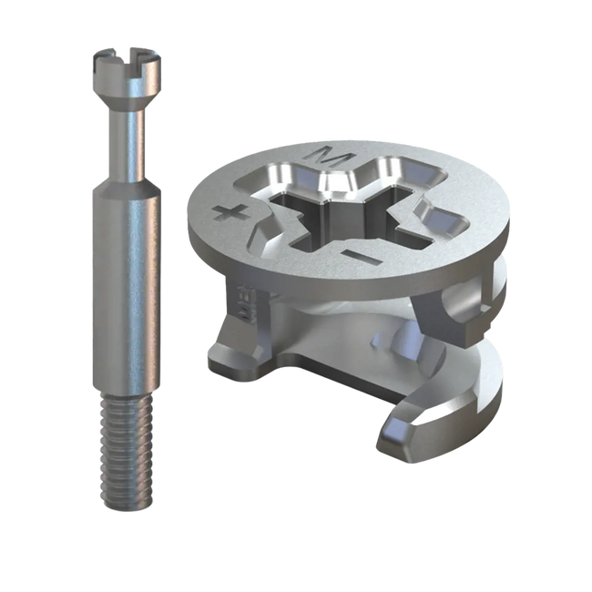 Mimośród Ø15x10 mm do płyty 12 mm + trzpień M4 24 mm - 100 kpl.