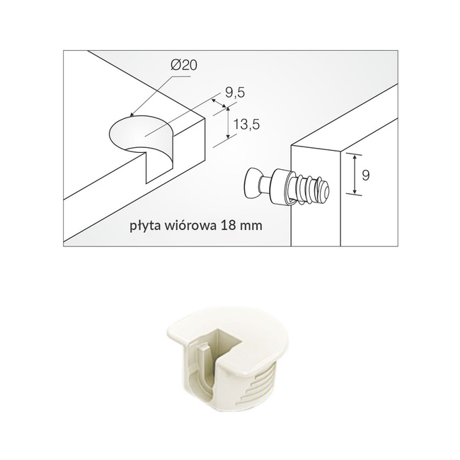 Złączka RAFFIX 20 do płyt od 18mm + trzpień Euro 6x11 mm