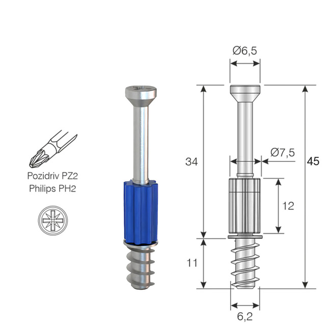 Trzpień mimośrodowy EURO 34 mm, Ø6.2x11 mm