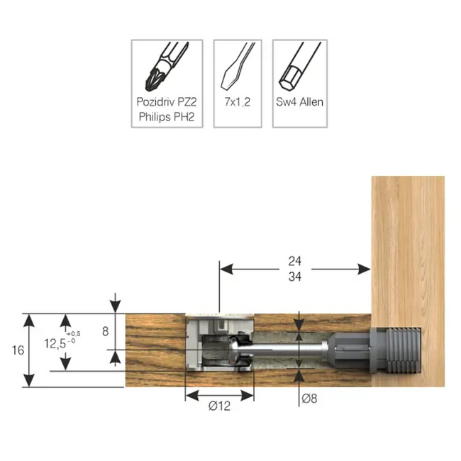 Złącze meblowe mimośrodowe Ø15x12.5 mm do płyt 16 mm - 10 kpl.