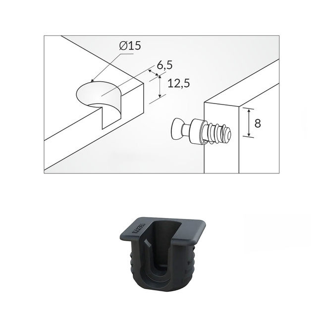Złączka RAFFIX 15 Small do płyt od 16 mm + trzpień Euro 6x11 mm