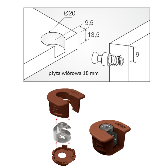 Korpus złącza RAFFIX 20 Locked Brązowy