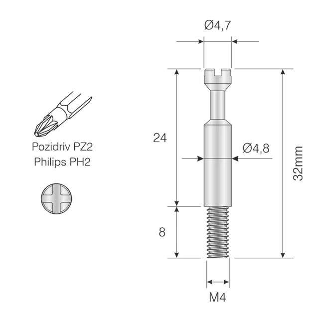 Trzpień mimośrodowy M4 24 mm (1 szt.)