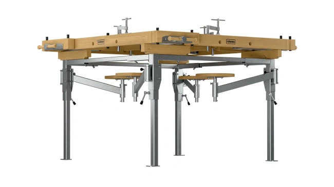 Stół stolarski 4-stanowiskowy EDU 1300 Sjöbergs z metalowym stelażem i siedziskami