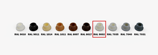 Zaślepki maskujące Clamex P Lamello ⌀6 mm 90° szary RAL 7040 – 100 szt.