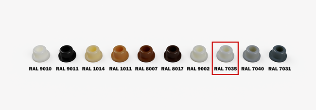 Zaślepki maskujące Clamex P Lamello ⌀6 mm 90° szary RAL 7040 – 100 szt.