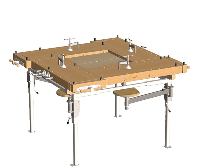 Stół stolarski 4-stanowiskowy EDU 1300 Sjöbergs z metalowym stelażem i siedziskami