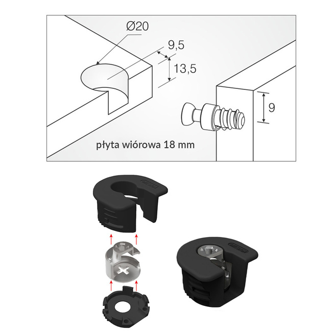 Korpus złącza RAFFIX 20 Locked Czarny