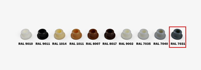 Zaślepki maskujące Clamex P Lamello ⌀6 mm 90° brązowy RAL 8019 – 100 szt.