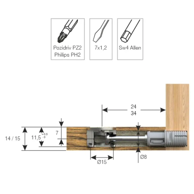 Złącze mimośrodowe Ø15x11.5 mm do płyt 14 i 15 mm - 100 kpl.