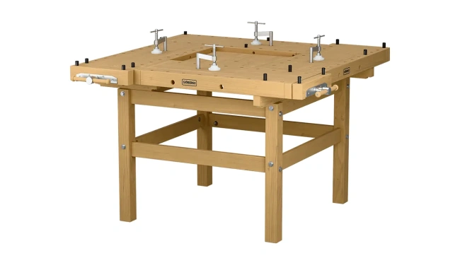 Stół stolarski 4-stanowiskowy EDU 1300 Sjöbergs z drewnianym stelażem