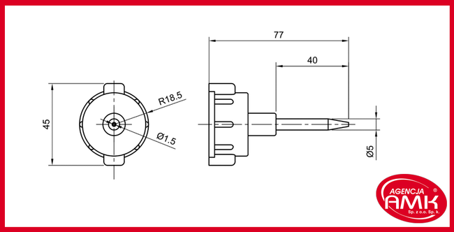 Dysza szpic śr. 5mm, otwór śr. 1,5 mm długość 40 mm