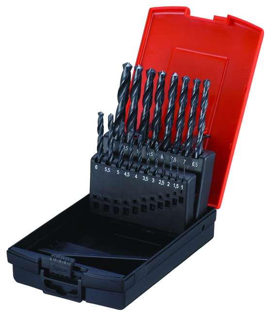 Zestaw 19 wierteł spiralnych, HSS4241, DIN338, kute, czarne