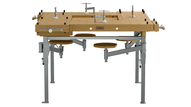Stół stolarski 4-stanowiskowy EDU 1300 Sjöbergs z metalowym stelażem i siedziskami