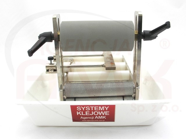 Stacjonarna nakładarka kleju z górną rolką dociskową - max szerokość elementu 150 mm, max wysokość 90 mm